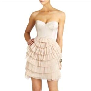 NWOT BCBGMAXAZRIA Women's Sas Strapless with Pleated Skirt Dress in Bare Pink